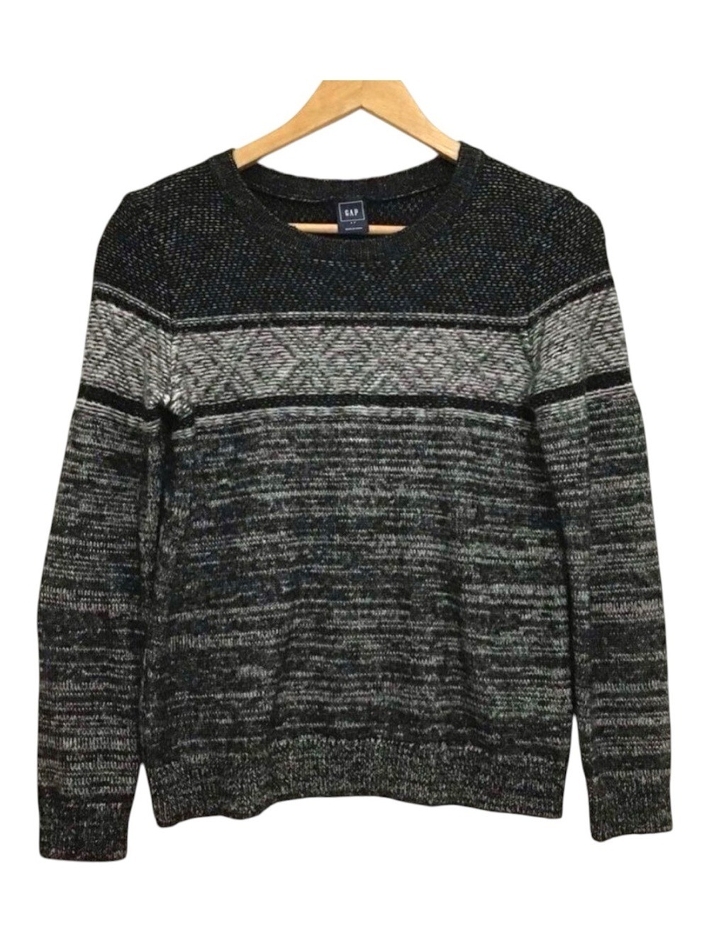 Vintage GAP knit sweater fair isle warm grey black fall winter wool small petite